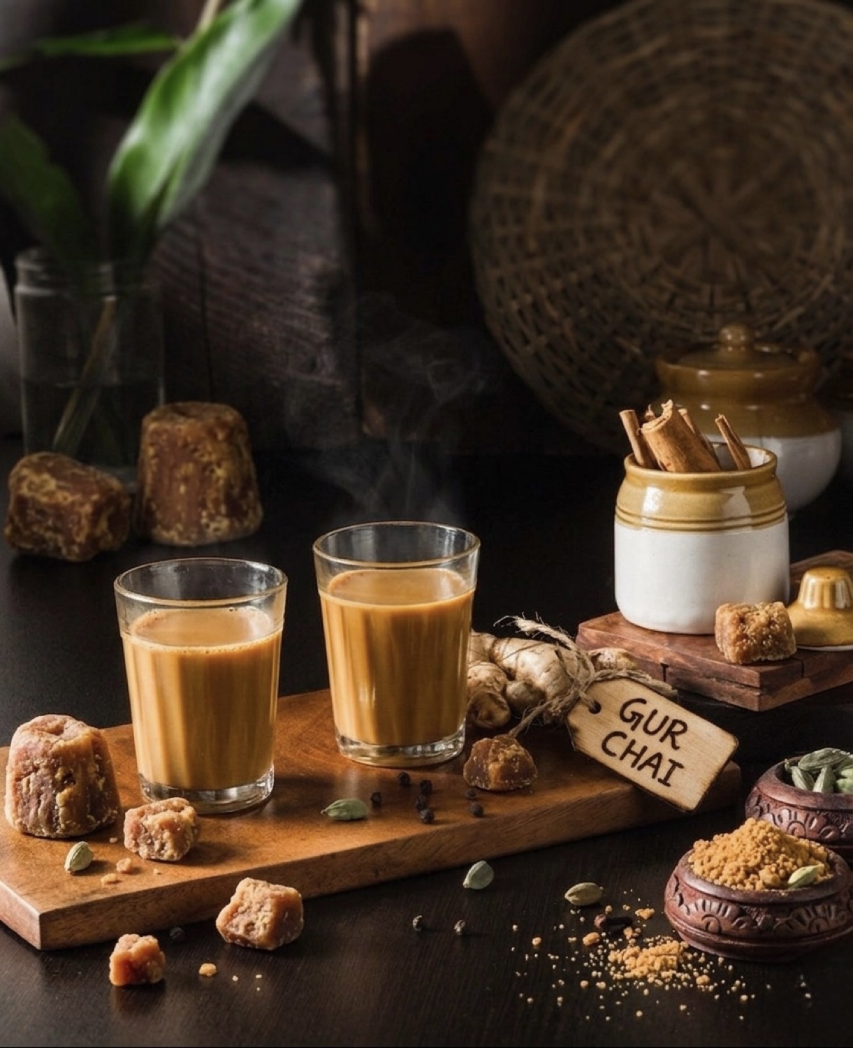 Gur chai brewed with jaggery, ginger and whole spices at The Chai Lounge in Tracy, California